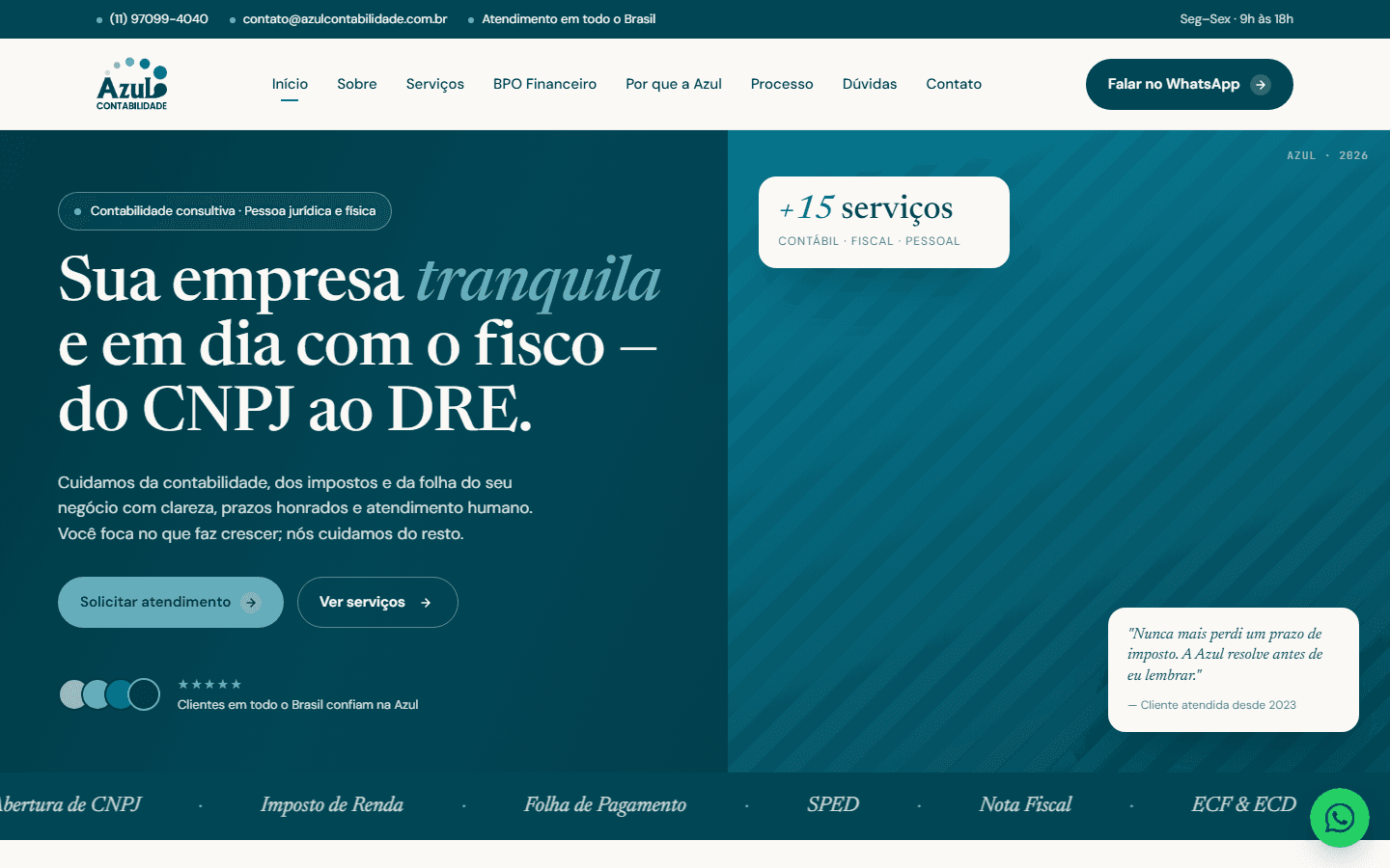 Primeira tela do site Azul Assessoria Contábil