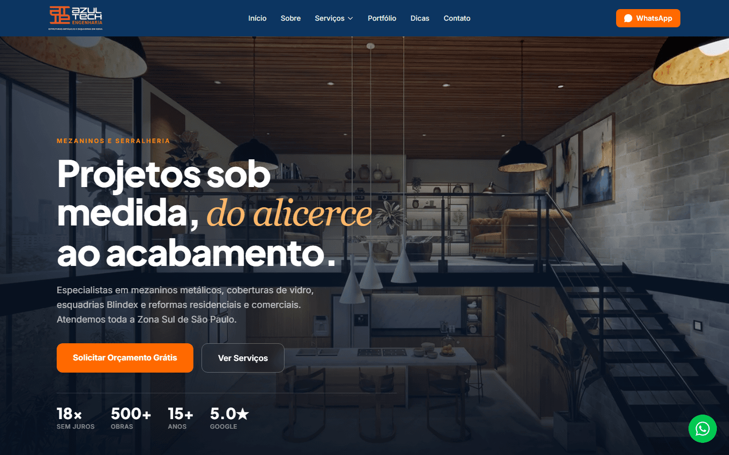 Primeira tela do site Azultech Engenharia